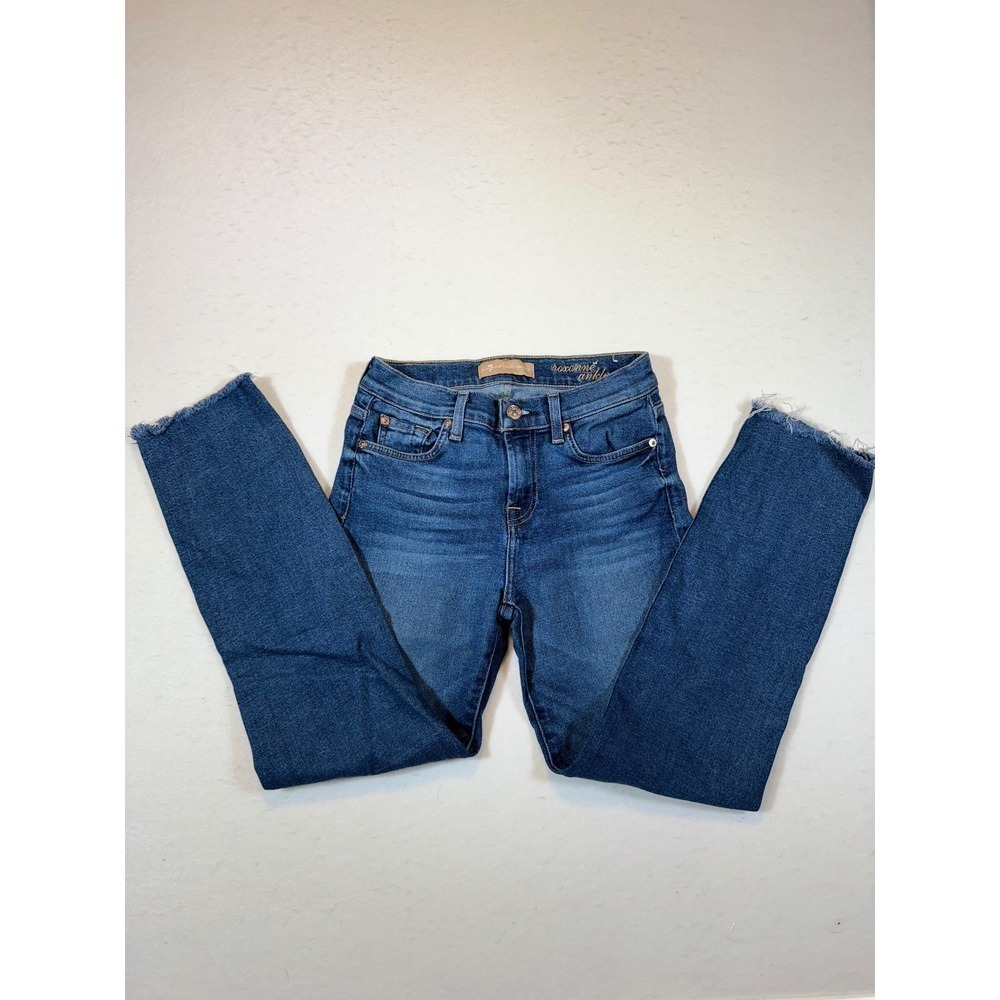 7 For All Mankind Roxanne Ankle Jeans Women Size 26 Blue Denim Frayed Hem
